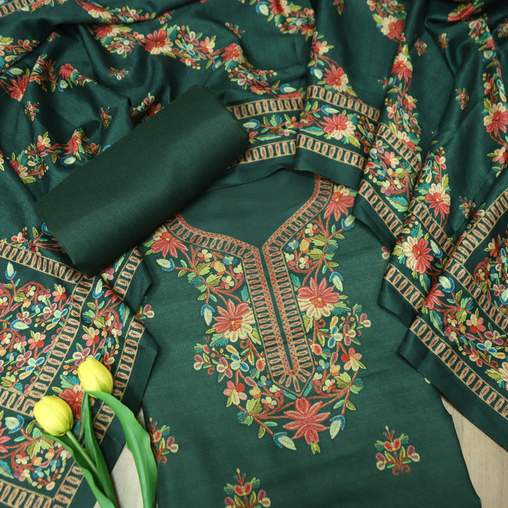 सुप्रिया Sacramento Green Elegant Digital Floral Printed Semi Pashmina winter Set