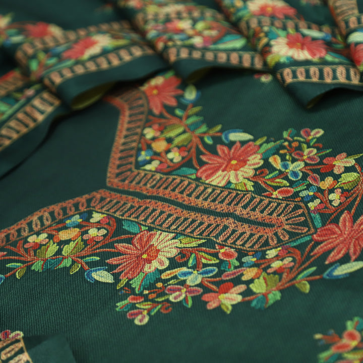 सुप्रिया Sacramento Green Elegant Digital Floral Printed Semi Pashmina winter Set