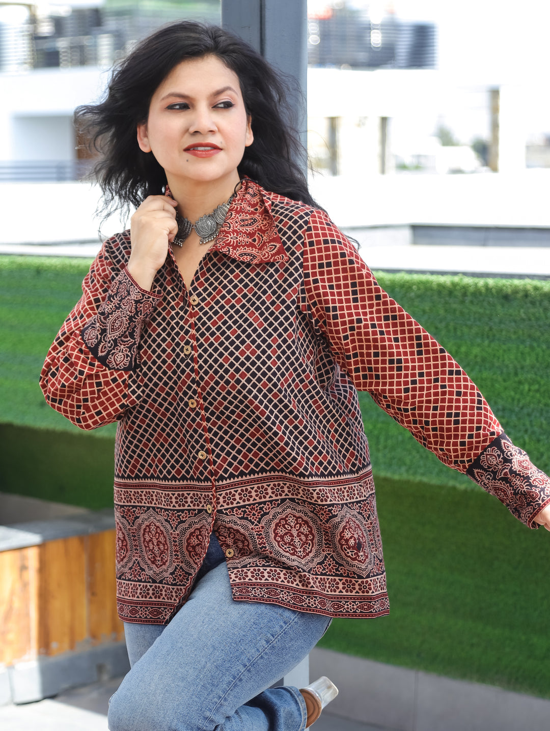 Alize Faded Black Ajrak Cotton Shirt