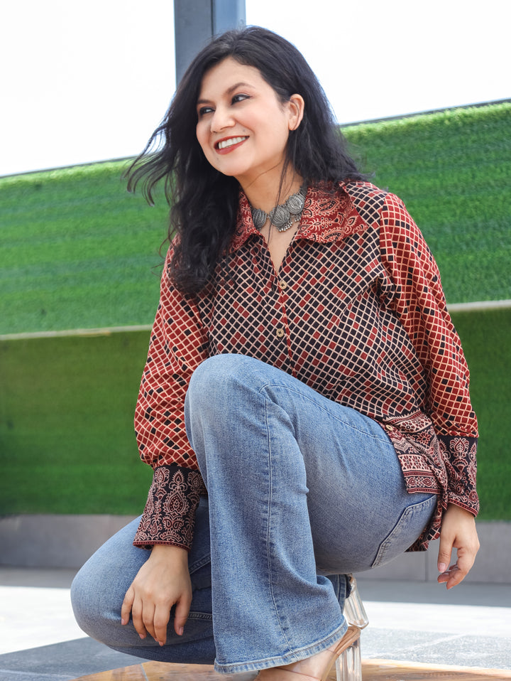 Alize Faded Black Ajrak Cotton Shirt