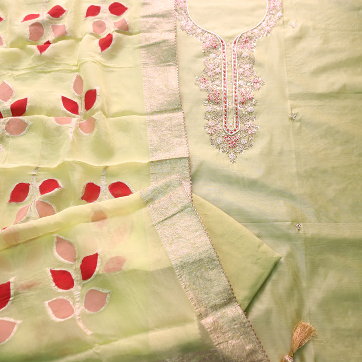 Sukhna Mint Green Embellished Neck Work with Kardana Chanderi Set