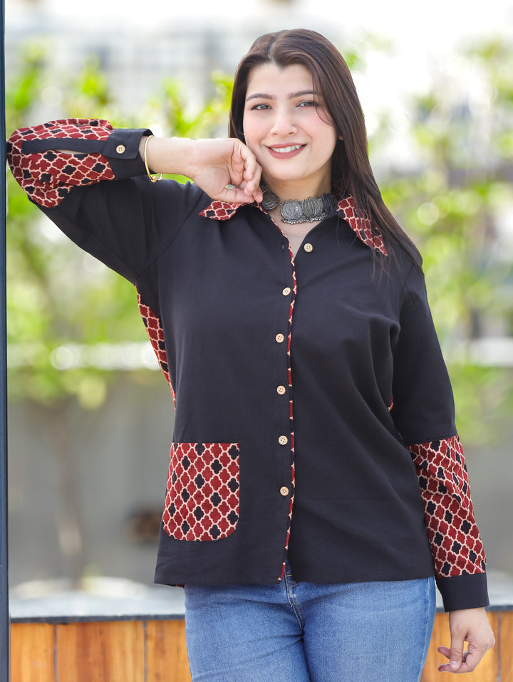 Ayat Black Morocan Contrast Cotton Shirt