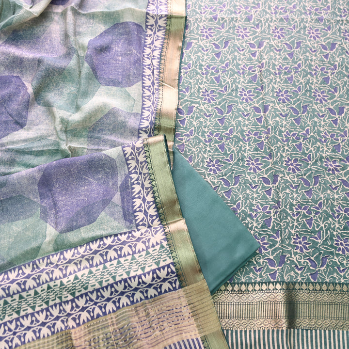 Saarthi Sea Form Floral Printed Zari Weaved Hem Assam Silk Set