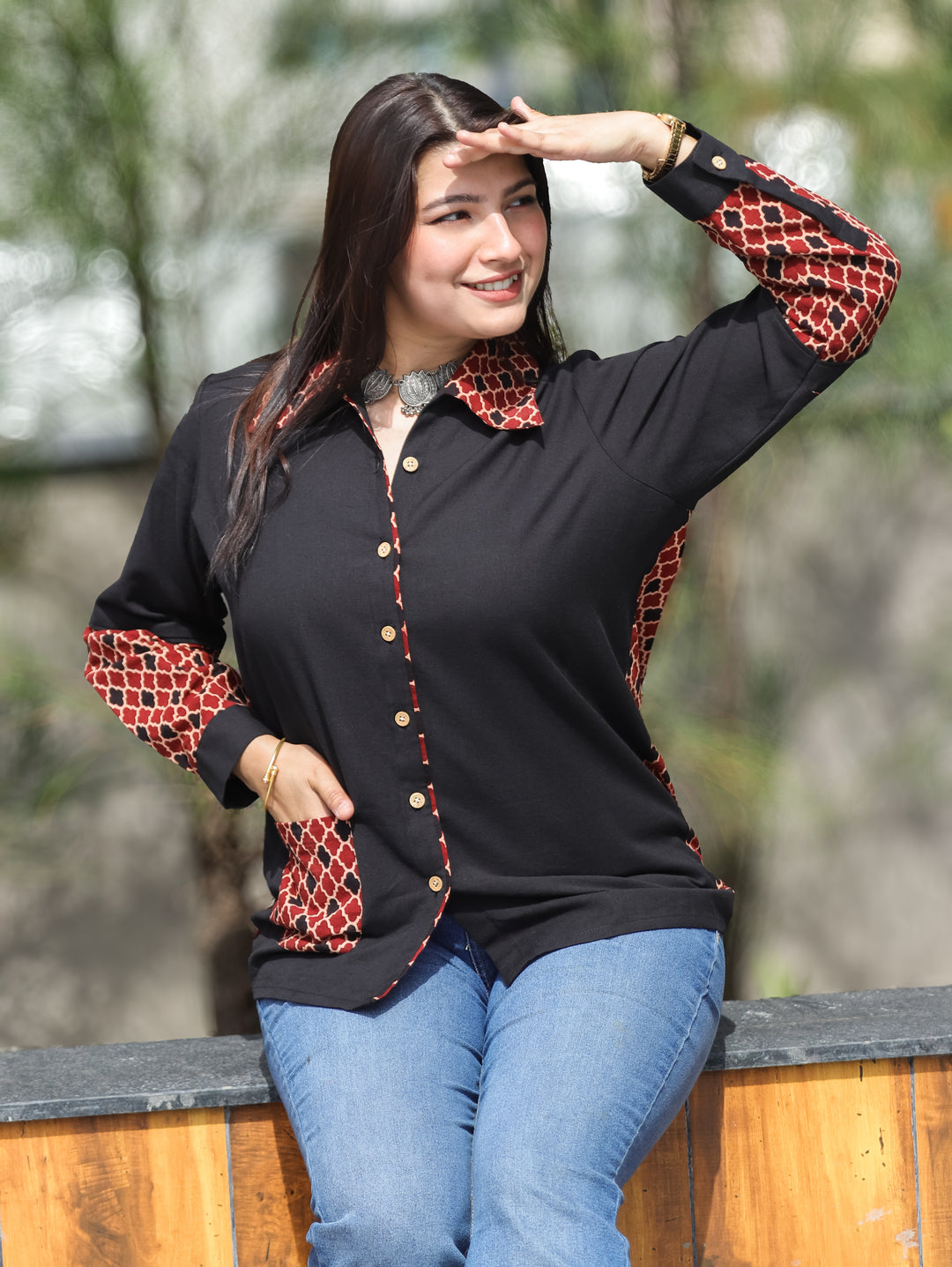 Ayat Black Morocan Contrast Cotton Shirt