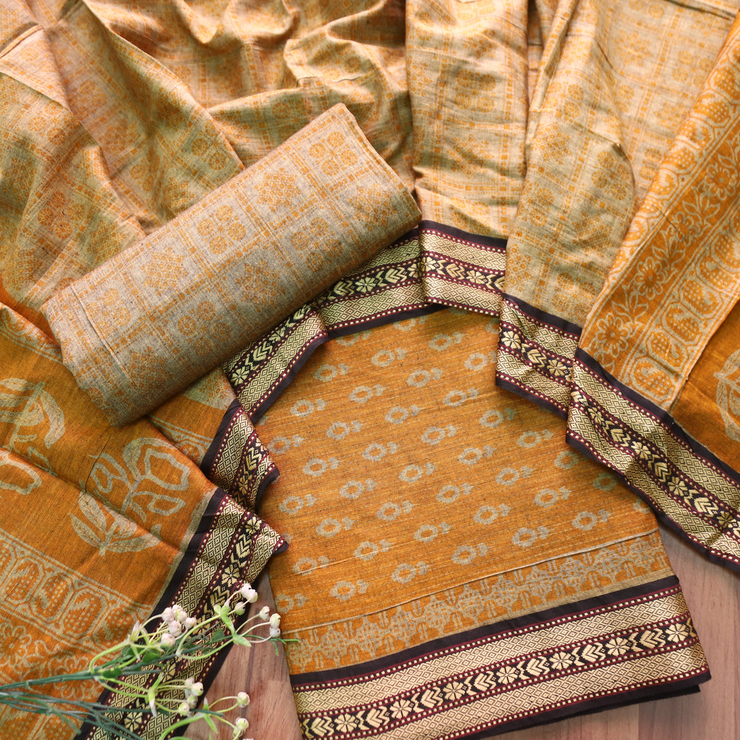 Kranti Dijon Yellow Digital Printed Mangalgiri Hem Work Cotton Set