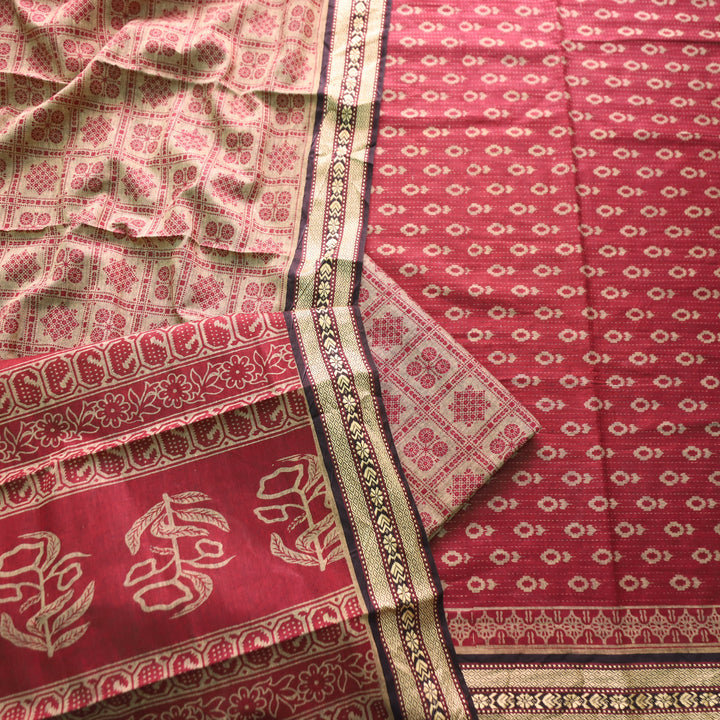 Kranti Berry Red Digital Printed Mangalgiri Hem Work Cotton Set