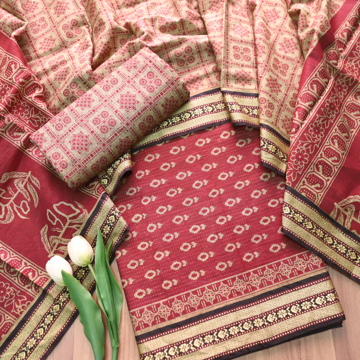 Kranti Berry Red Digital Printed Mangalgiri Hem Work Cotton Set