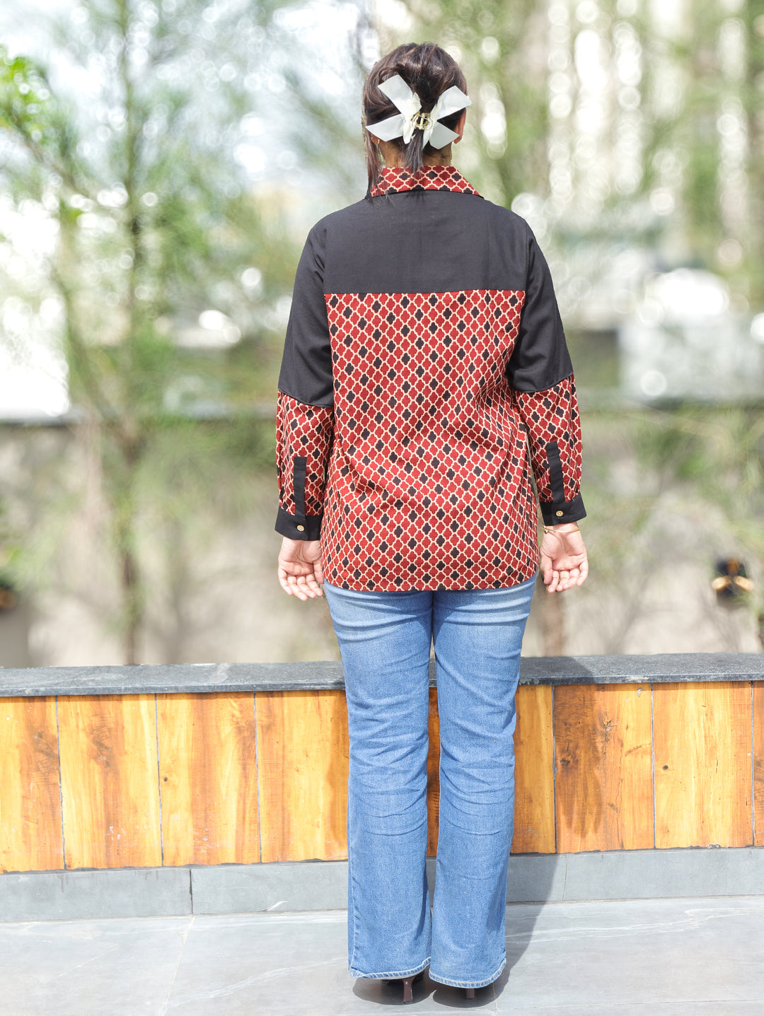 Ayat Black Morocan Contrast Cotton Shirt