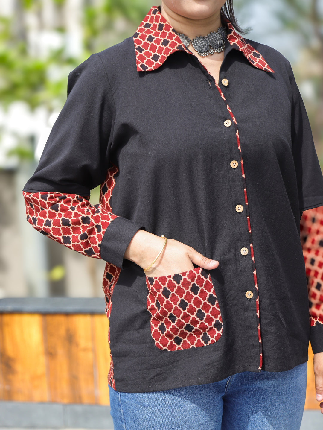 Ayat Black Morocan Contrast Cotton Shirt