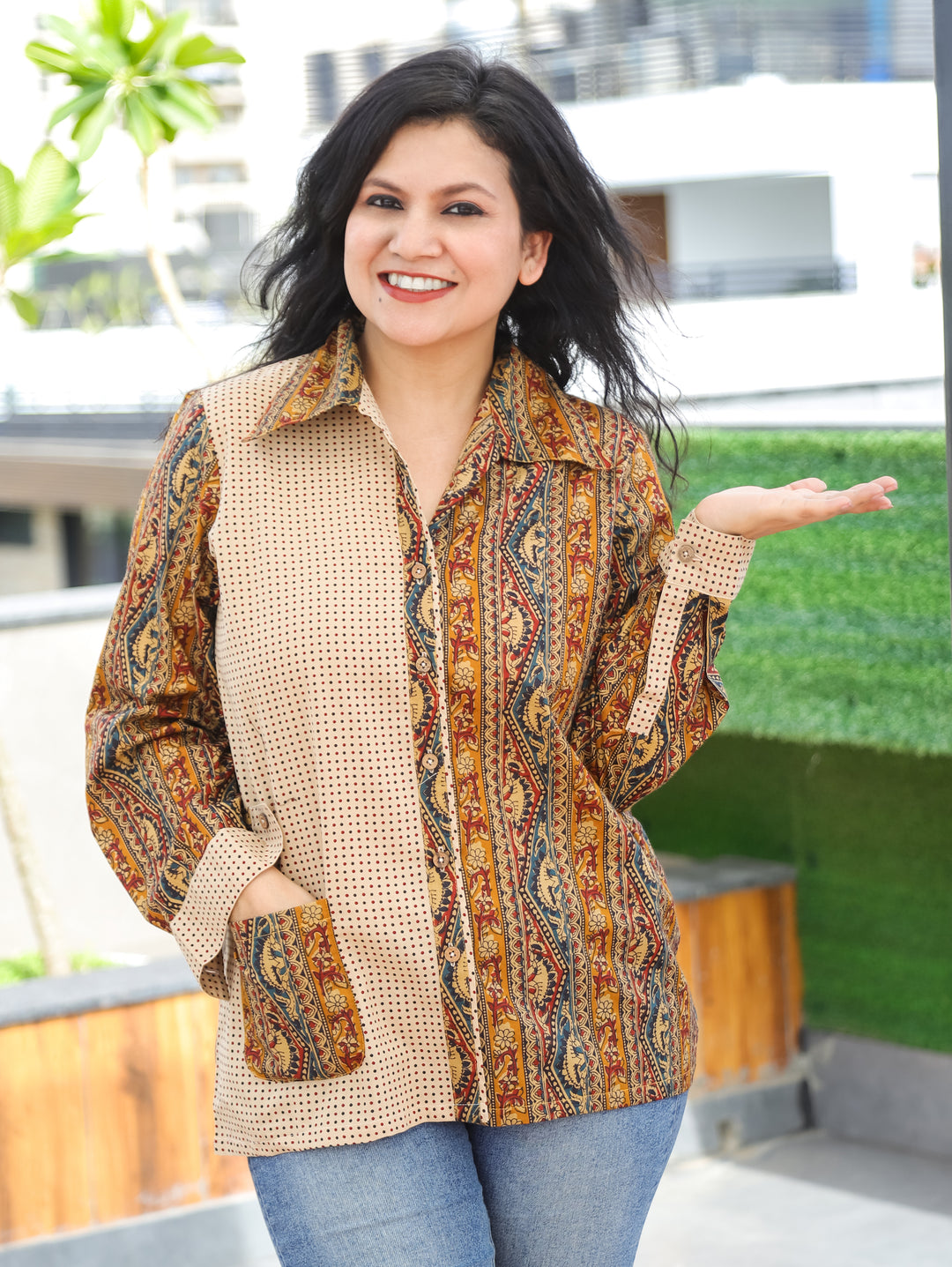 Purvi Mustard Yellow Abstract Cotton Shirt