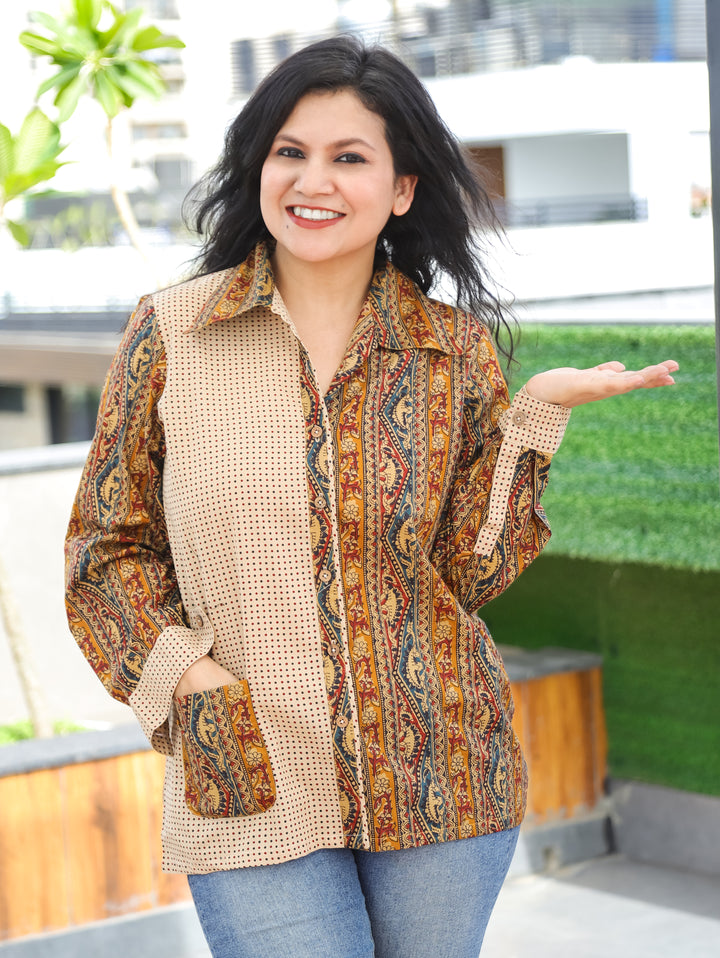 Purvi Mustard Yellow Abstract Cotton Shirt