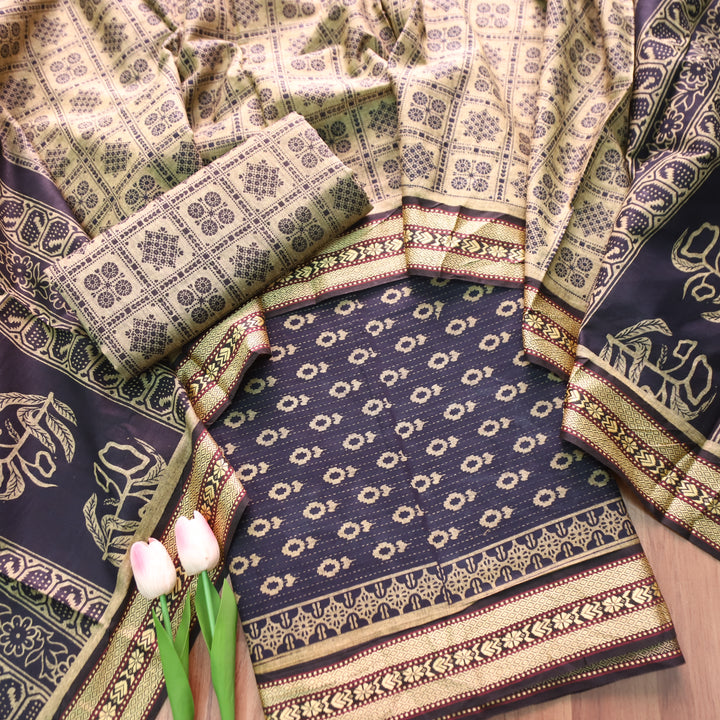 Kranti Ebony Black Digital Printed Mangalgiri Hem Work Cotton Set