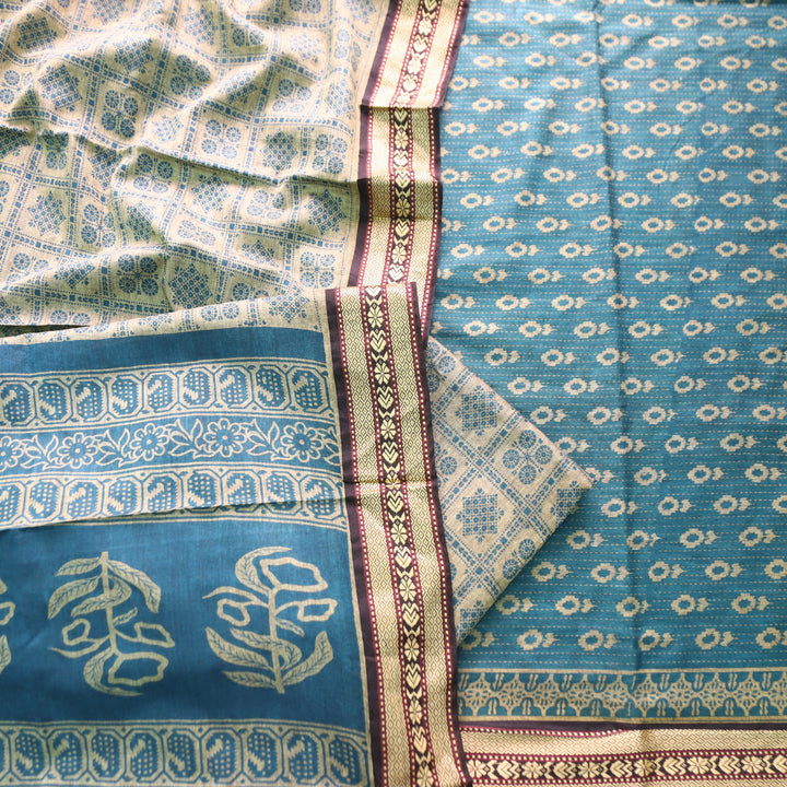 Kranti Sky Aqua Digital Printed Mangalgiri Hem Work Cotton Set