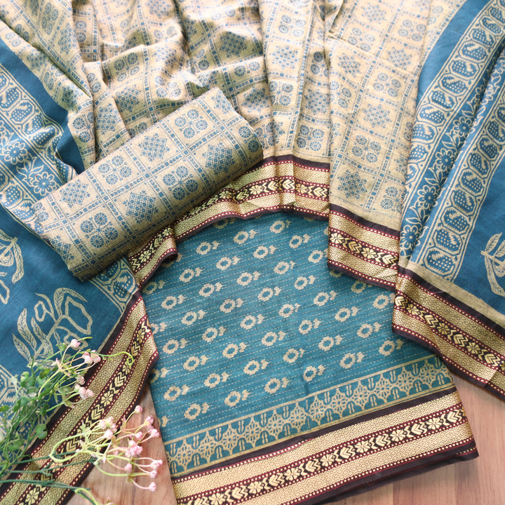 Kranti Sky Aqua Digital Printed Mangalgiri Hem Work Cotton Set