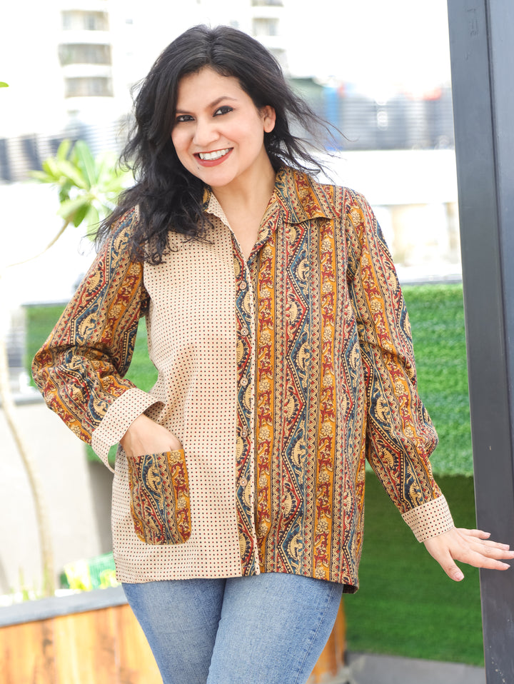 Purvi Mustard Yellow Abstract Cotton Shirt