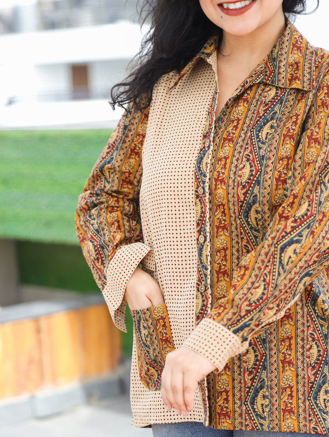 Purvi Mustard Yellow Abstract Cotton Shirt