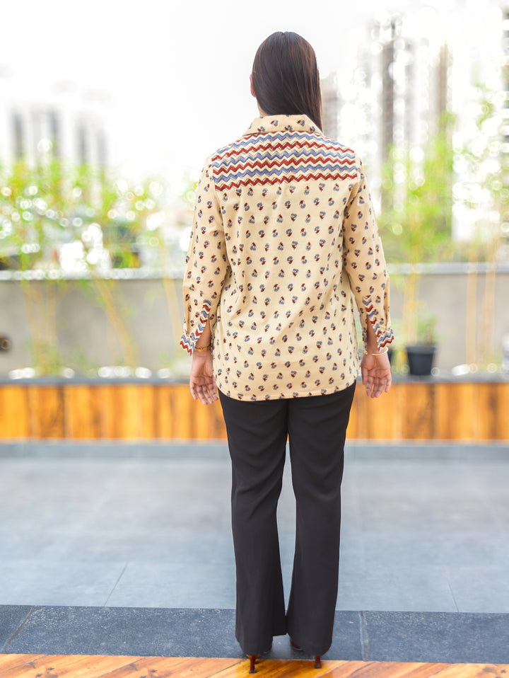 Purvi Sand Beige Ajrak Cotton Shirt