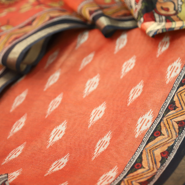 Rajjvi Coral Peach Digital Printed Muslin Suit Set