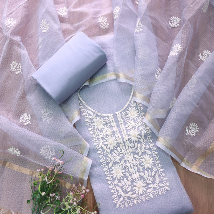Raashi Slate Gray Moti Work with Thread Neck Kota Doriya Suit Set D3