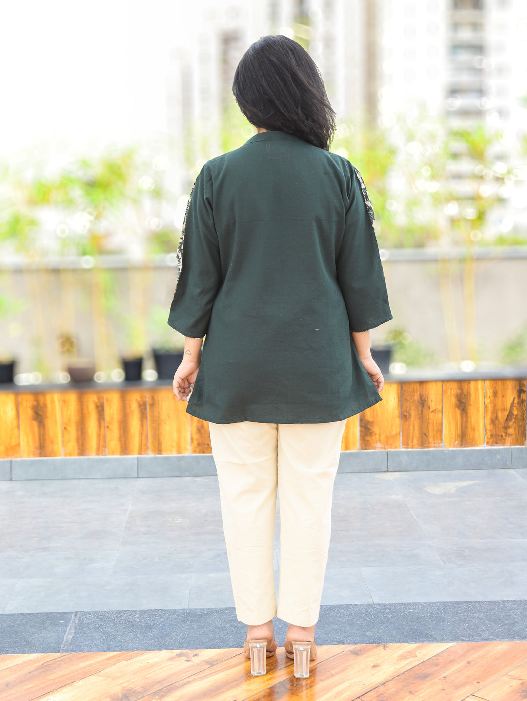 Arya Sacramento Green Ban Collar Cotton Shirt