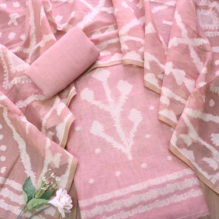 Aisha Blush Pink All Over Authentic Jamdani Weaved Chanderi Suit Set