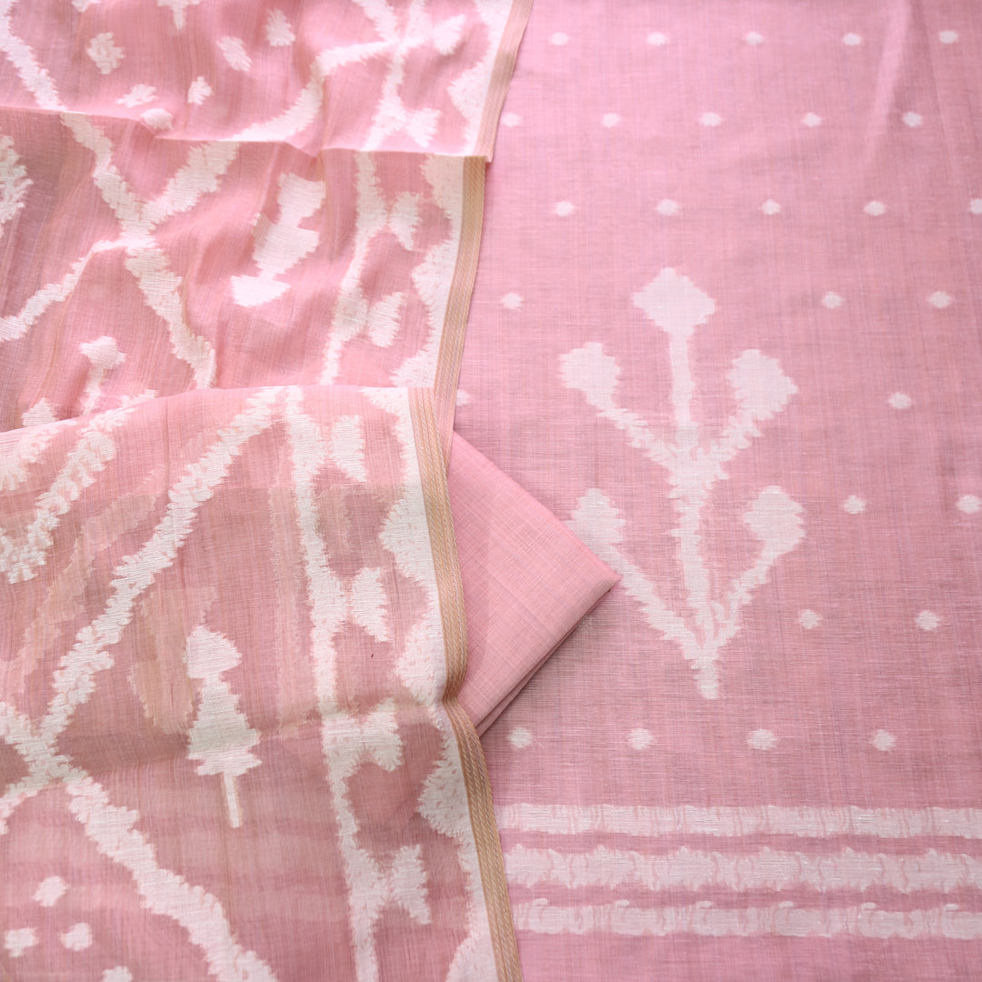 Aisha Blush Pink All Over Authentic Jamdani Weaved Chanderi Suit Set