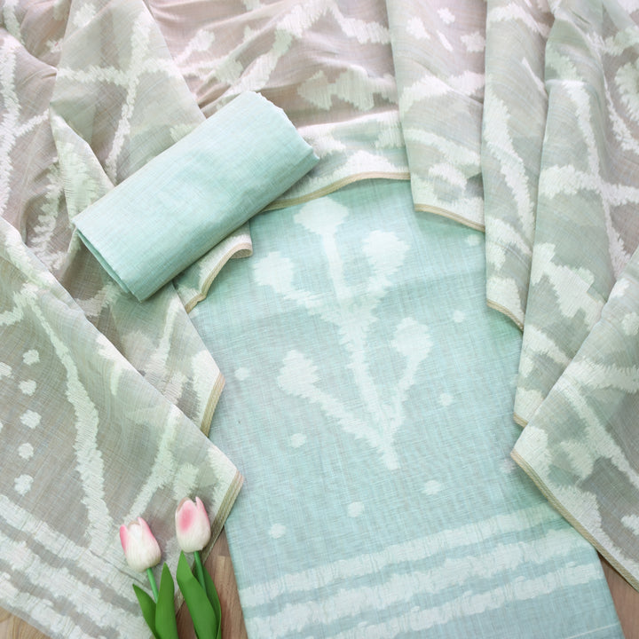 Aisha Powder Blue All Over Authentic Jamdani Weaved Chanderi Suit Set