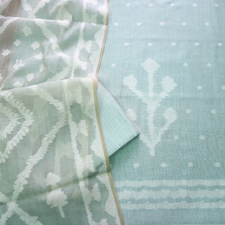 Aisha Powder Blue All Over Authentic Jamdani Weaved Chanderi Suit Set