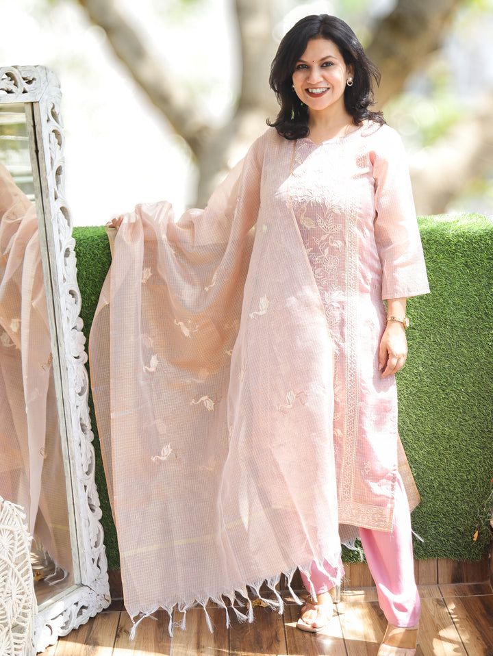 Madhavi Lilac Panel Style Shimmer Kota Doriya Set