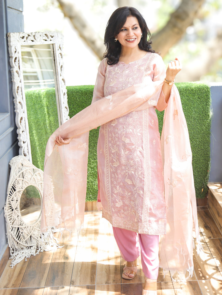 Madhavi Lilac Panel Style Shimmer Kota Doriya Set