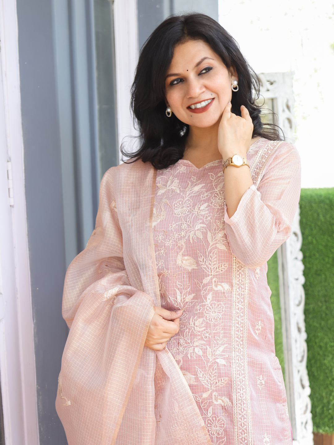 Madhavi Lilac Panel Style Shimmer Kota Doriya Set