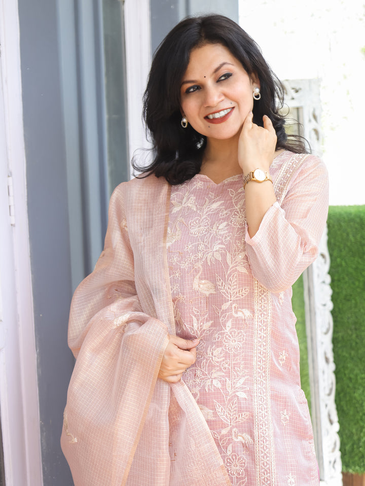 Madhavi Lilac Panel Style Shimmer Kota Doriya Set