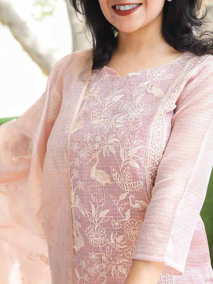 Madhavi Lilac Panel Style Shimmer Kota Doriya Set