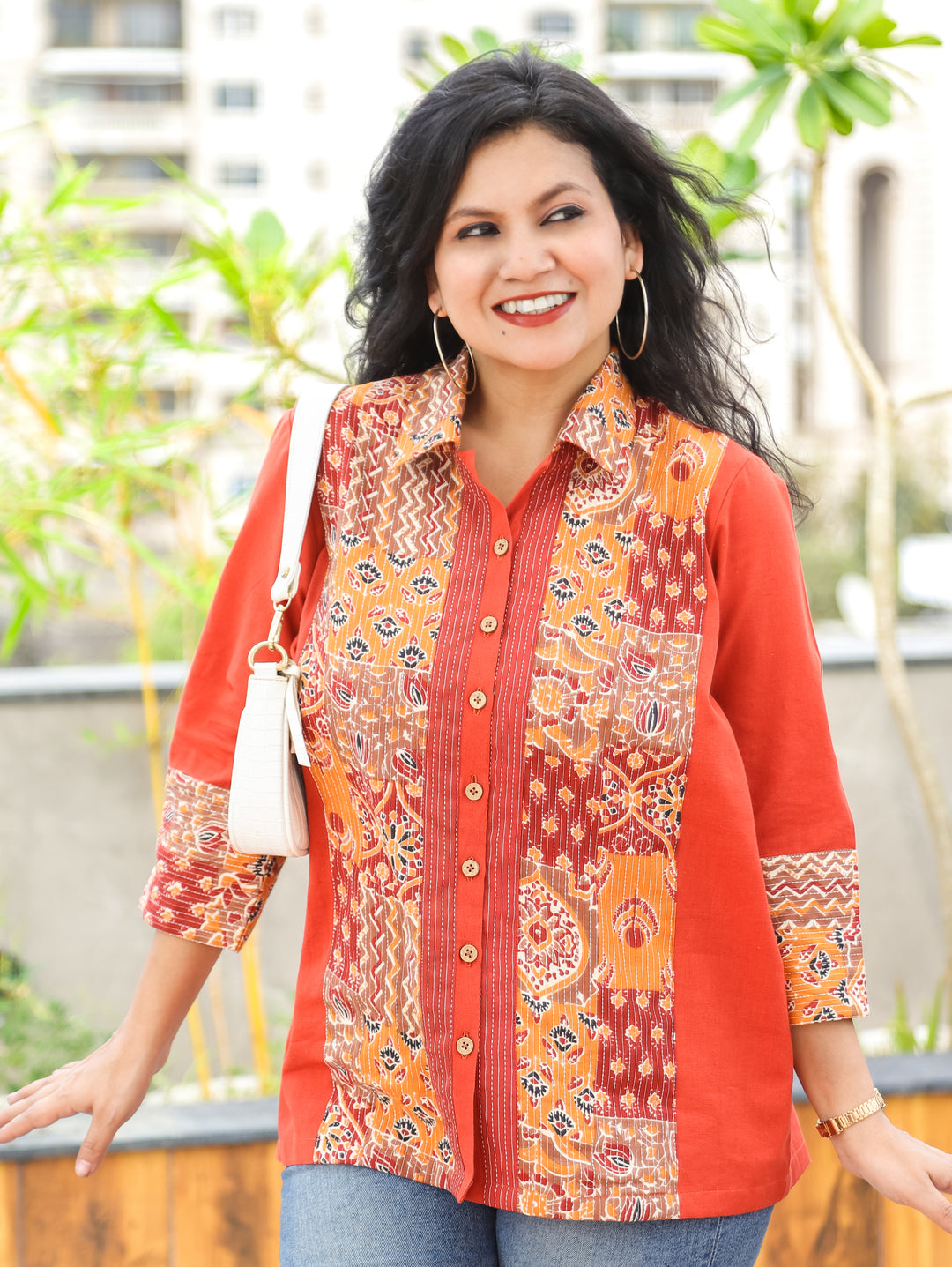 Meera Orange Ajrak Cotton Shirt