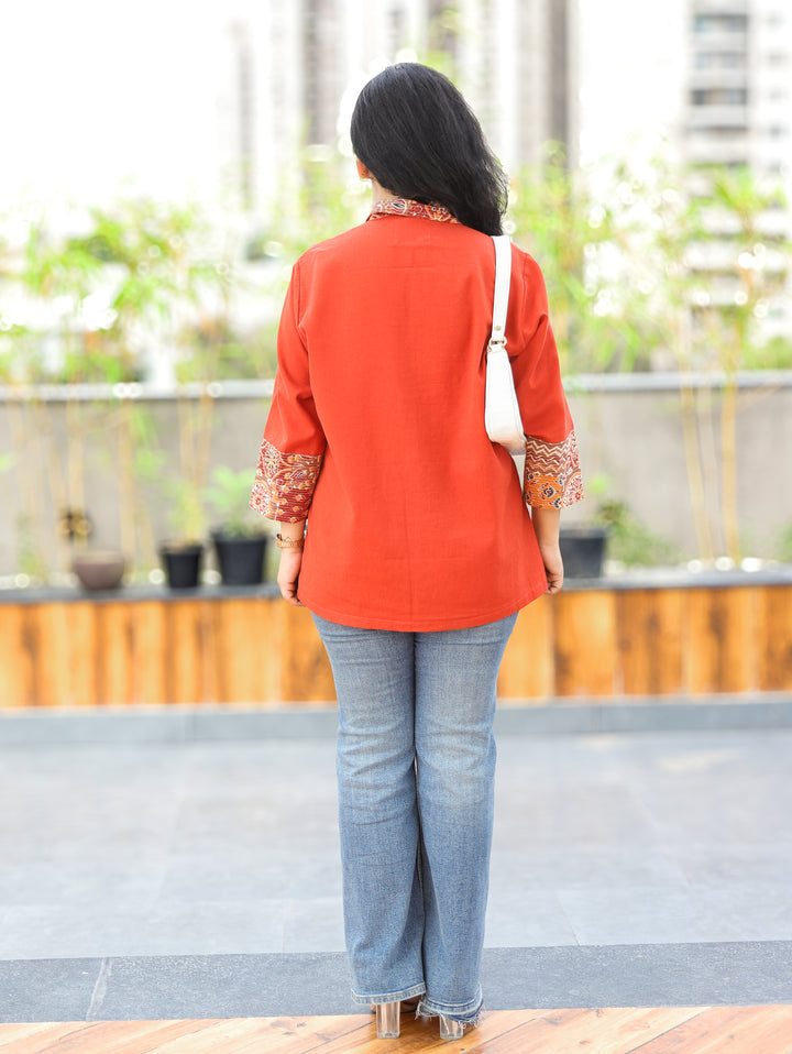 Meera Orange Ajrak Cotton Shirt