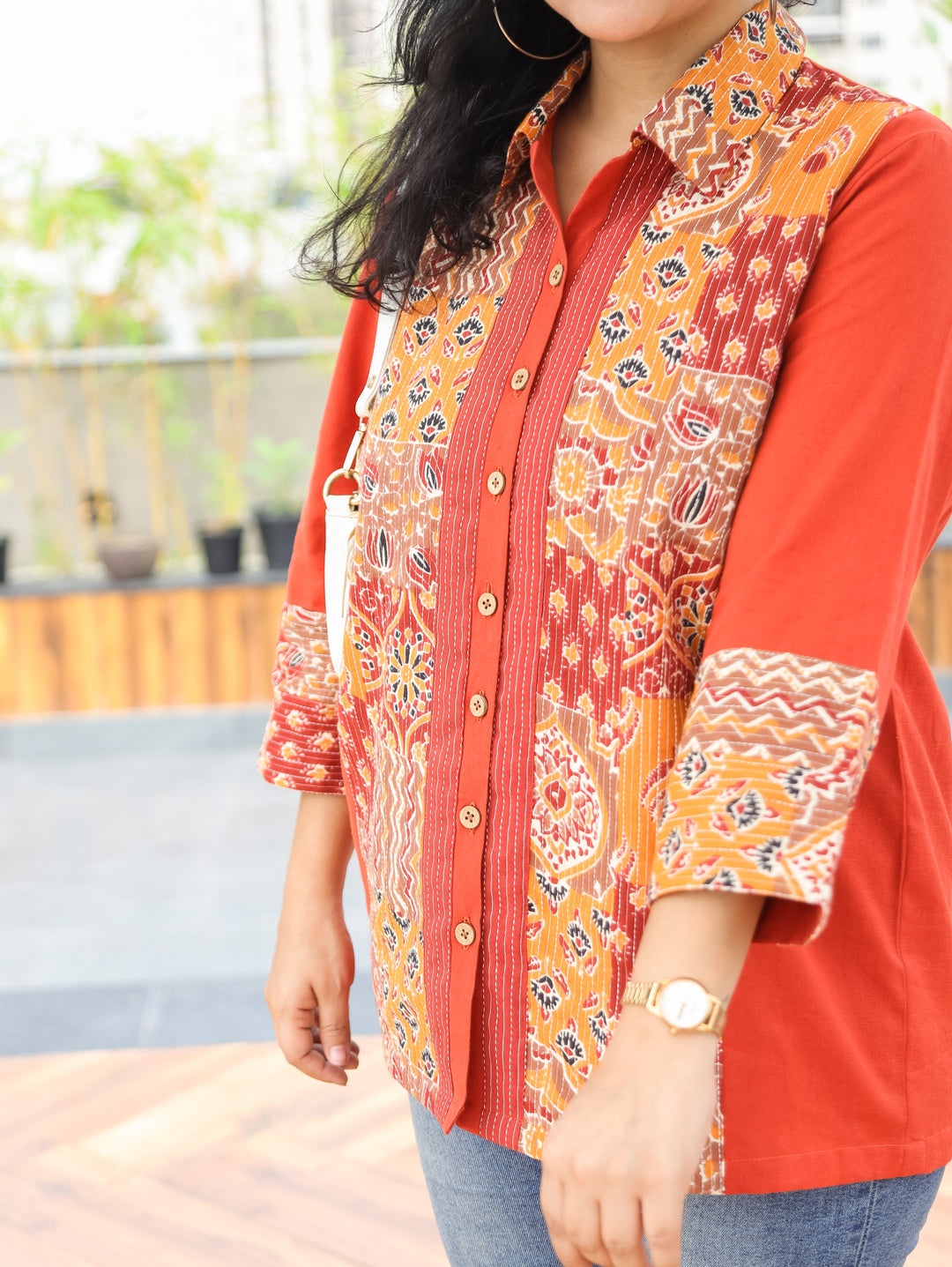 Meera Orange Ajrak Cotton Shirt