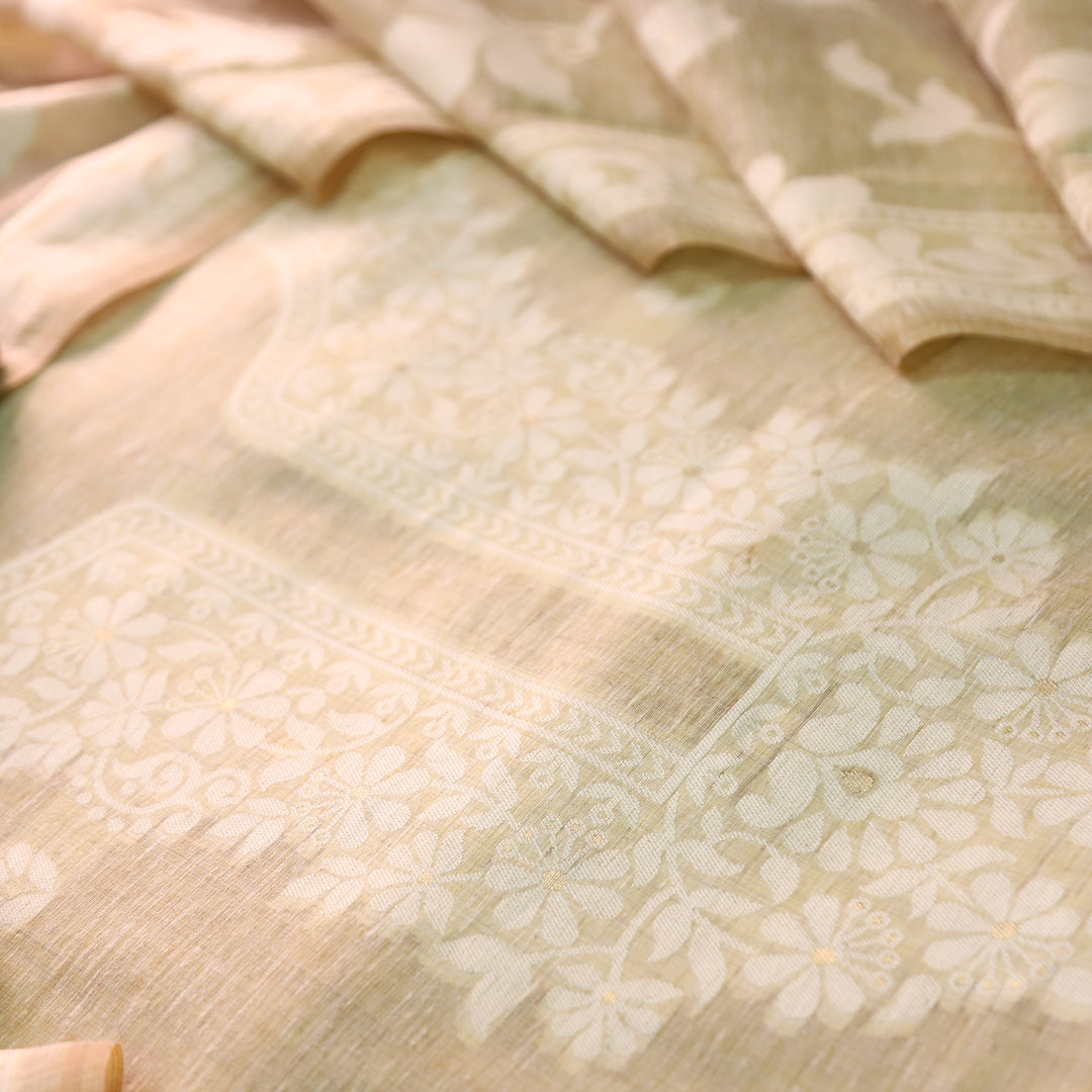 Rubina Sand Beige Authentic Jamdani Weaved Neck Chanderi Set