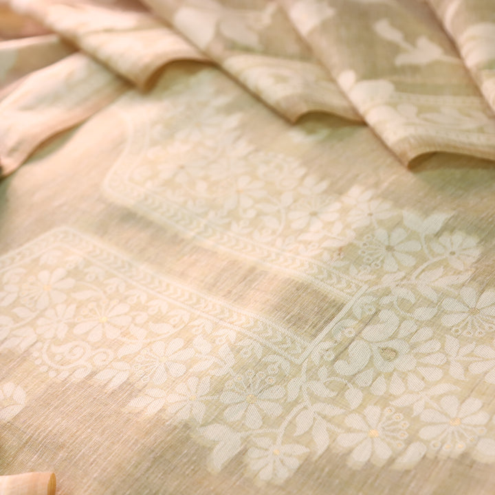Rubina Sand Beige Authentic Jamdani Weaved Neck Chanderi Set