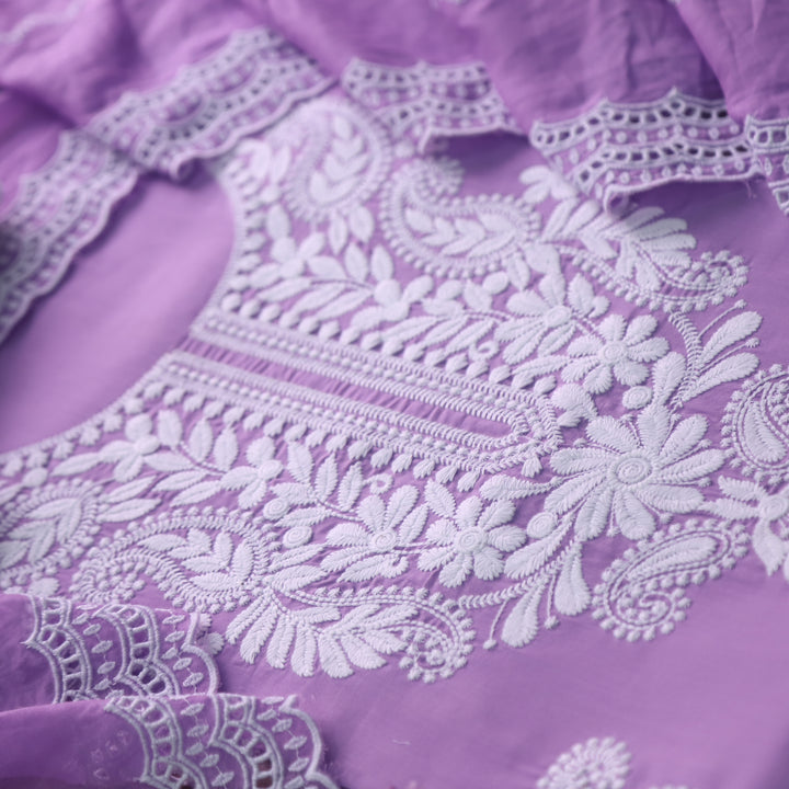 Nadaani Tulip Orchid Chikankari Inspired Neck Thread Work Cotton Suit Set