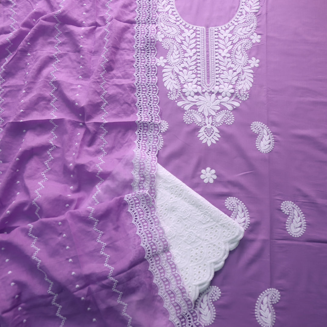 Nadaani Tulip Orchid Chikankari Inspired Neck Thread Work Cotton Suit Set