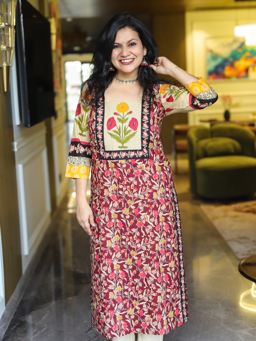 Eira Pink Floral Kalamkari Cotton Kurti