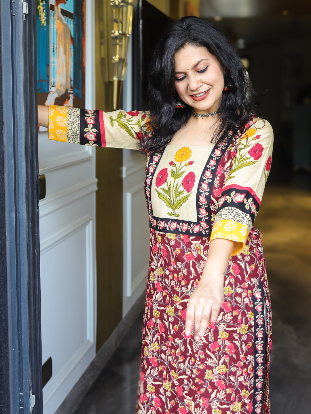 Eira Pink Floral Kalamkari Cotton Kurti