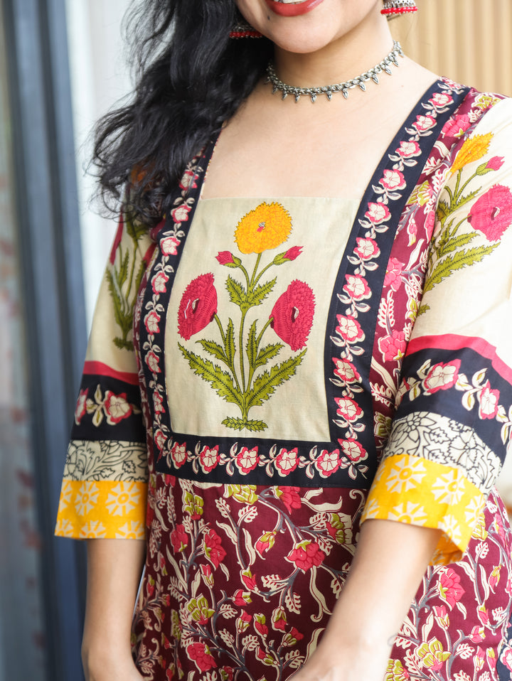 Eira Pink Floral Kalamkari Cotton Kurti