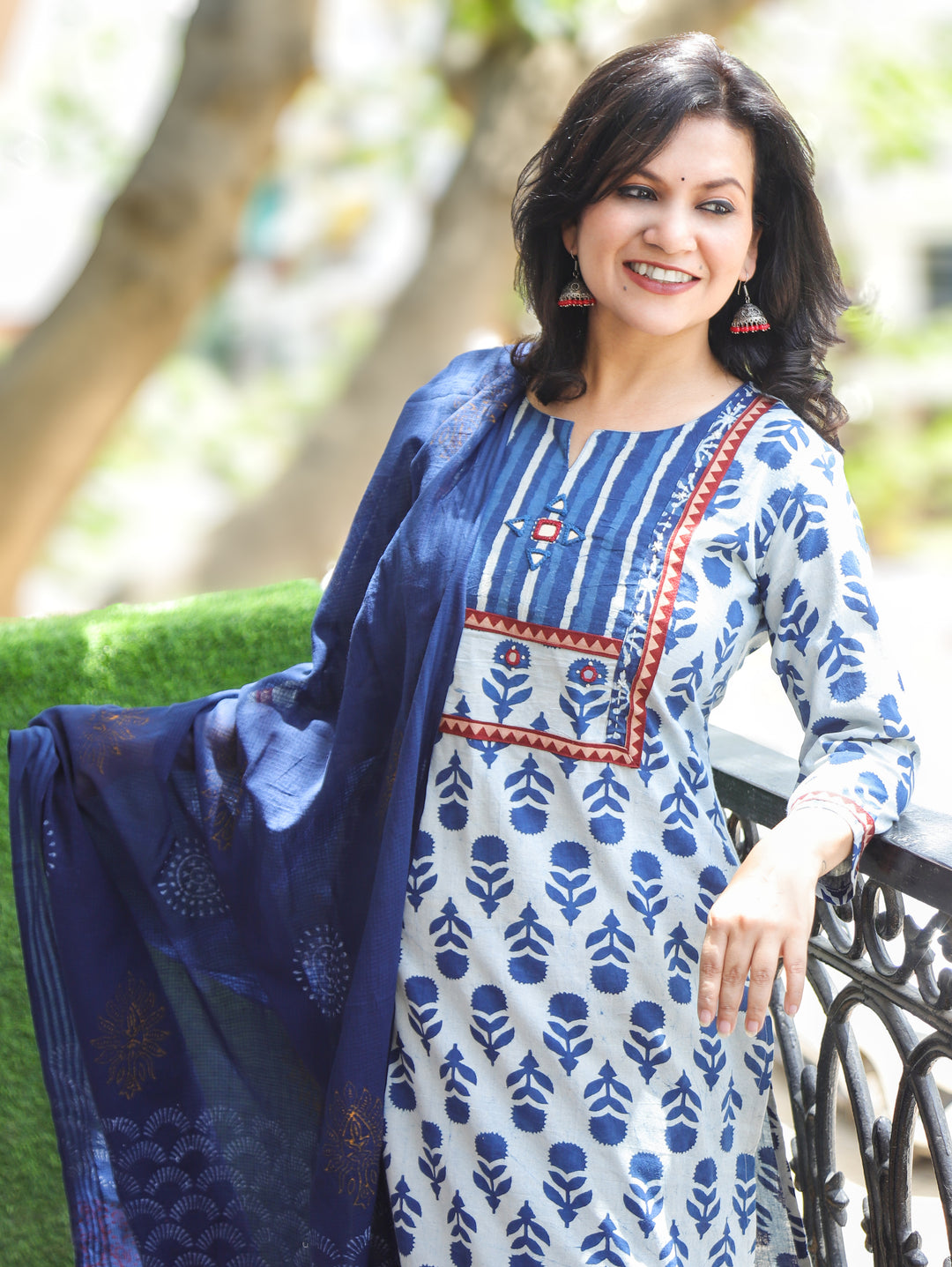 Rushali Indigo Blue Dabu Printed 3 Piece Set
