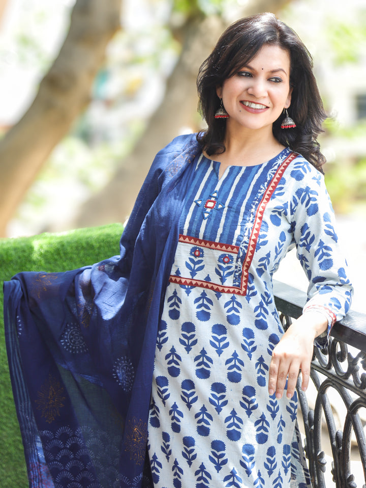Rushali Indigo Blue Dabu Printed 3 Piece Set