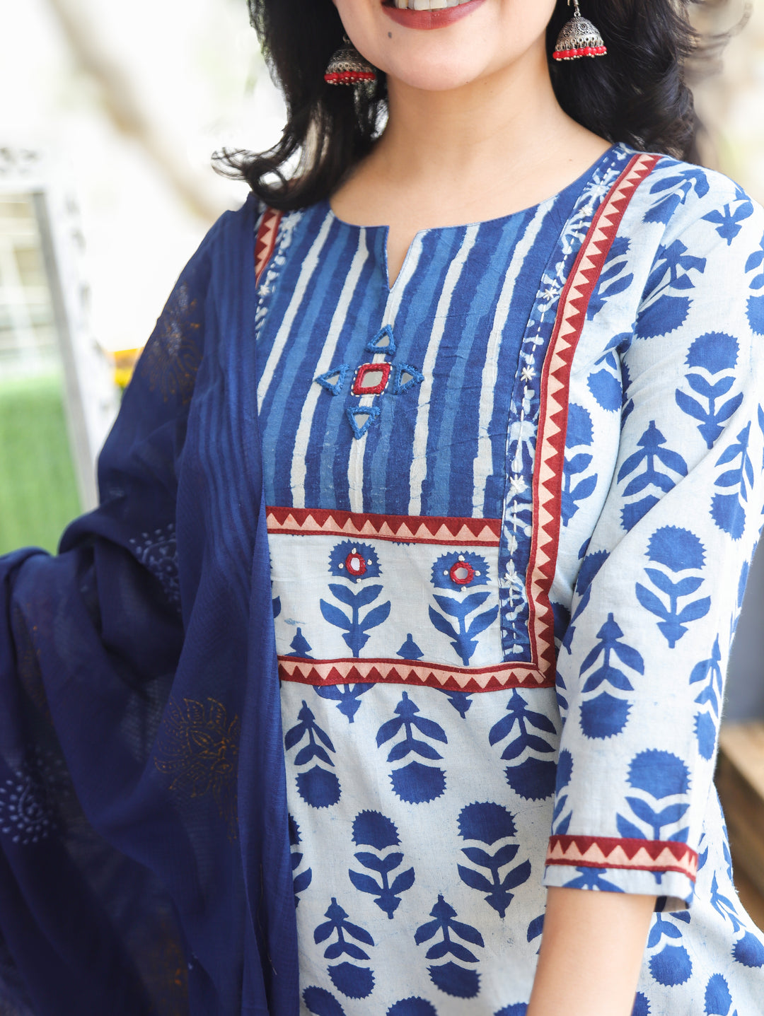 Rushali Indigo Blue Dabu Printed 3 Piece Set
