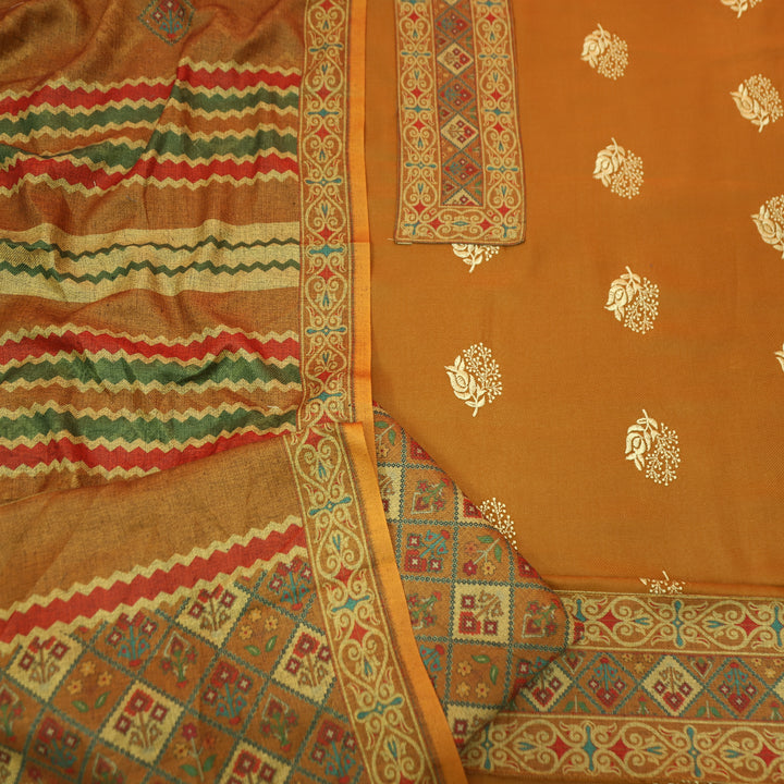 कशिश Dijon Yellow Print Patch in Floral Embroidery Work Semi Pashmina Winter Set