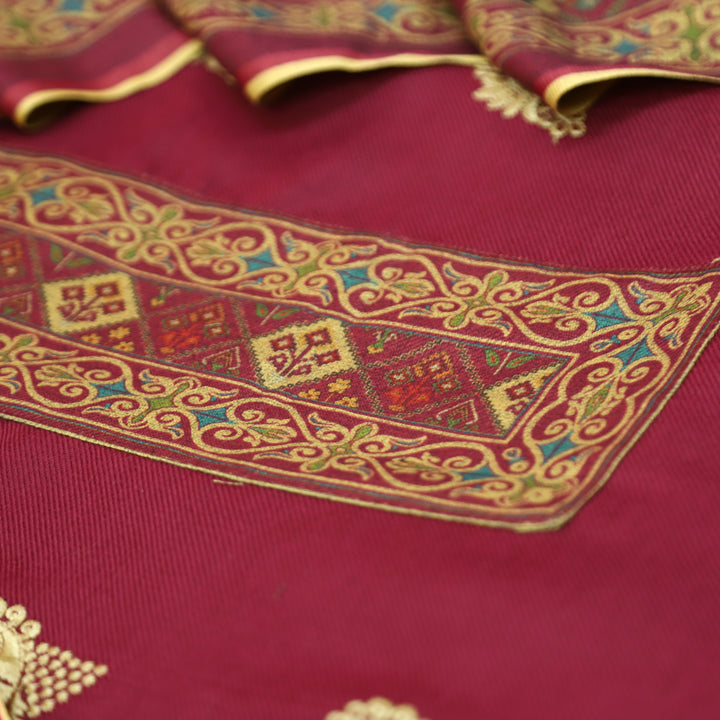 कशिश Magenta Pink Print Patch in Floral Embroidery Work Semi Pashmina Winter Set