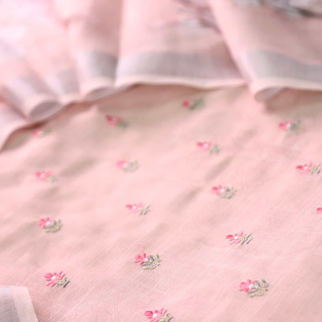 Chandni Soft Mauve Pink Thread Floral Buti Work Cotton Linen Suit Set
