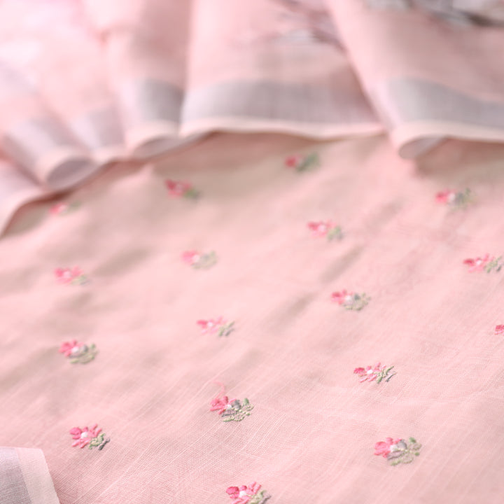 Chandni Soft Mauve Pink Thread Floral Buti Work Cotton Linen Suit Set